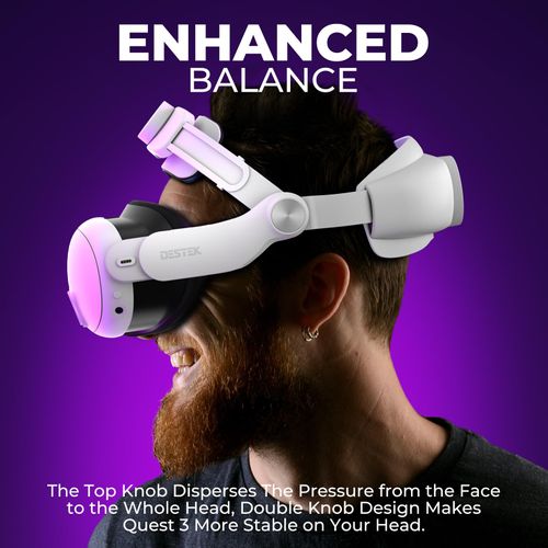 DESTEK QH3 Pressure-Free Quest 3 Head Strap with Lens Protector: Enhance Comfort with Added Top-Fit Adjustment Elite Strap Compatible with Meta Quest 3 Accessories; Balances Weight at 3 Angles
