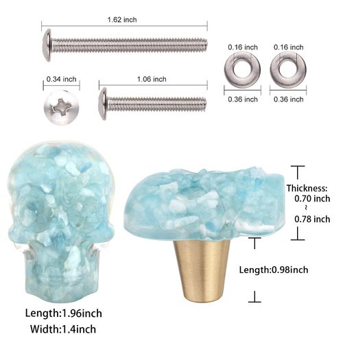 Amogeeli 4Pcs Skull Crystal Resin Brass Knobs with Screws, Decorative Handle Knobs for Closet Drawer
