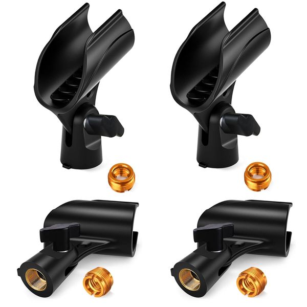 4 Pcs Universal Microphone Clip, Adjustable Mic Clip Holder for Mic Stand，Come with 5/8" Male to 3/8" Female Screw Adapter