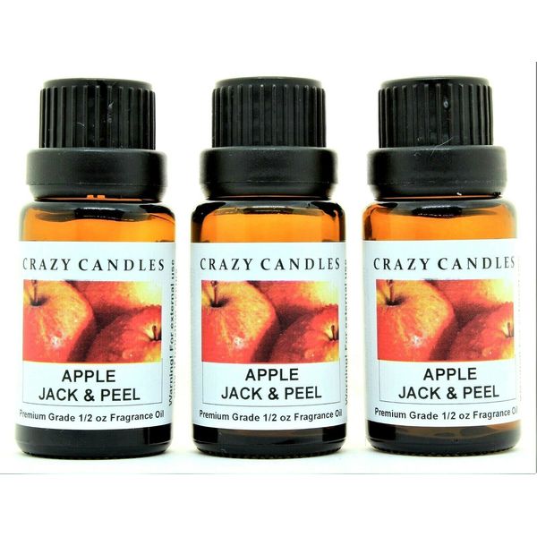 Crazy Candles Apple Jack & Peel 3 Bottles 1/2 Fl Oz Each (15ml) Premium Grade Scented Fragrance Oil (Fresh Apple, Cinnamon, Cove and Orange)