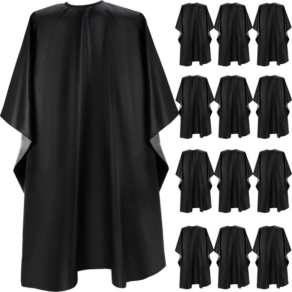 Foaincore 12 Pieces Shampoo Barber Capes for Hair Stylist Waterproof Chemical Capes for Salons Black Capes with Snaps Large Haircutting Capes Haircut Apron for Women Men Adults Kids, 59 x 47 Inch