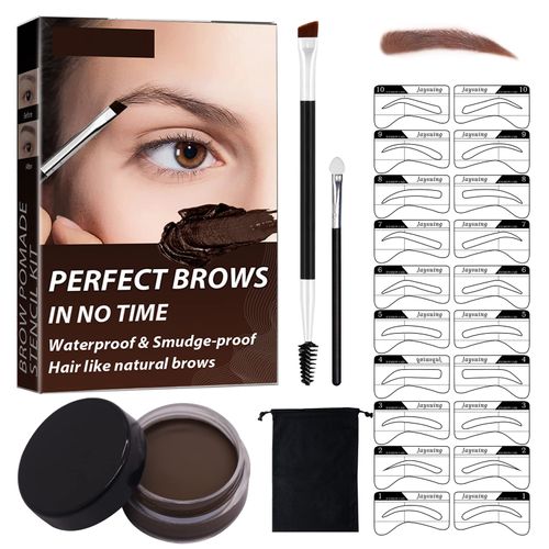 Eyebrow Stamp Stencil Set, Eyebrow Cream, Eyebrow Stamp Set, 20 Reusable Eyebrow Templates, 2 Eyebrow Brushes, for Beginners Eyebrow Pencil Set (Light Brown)