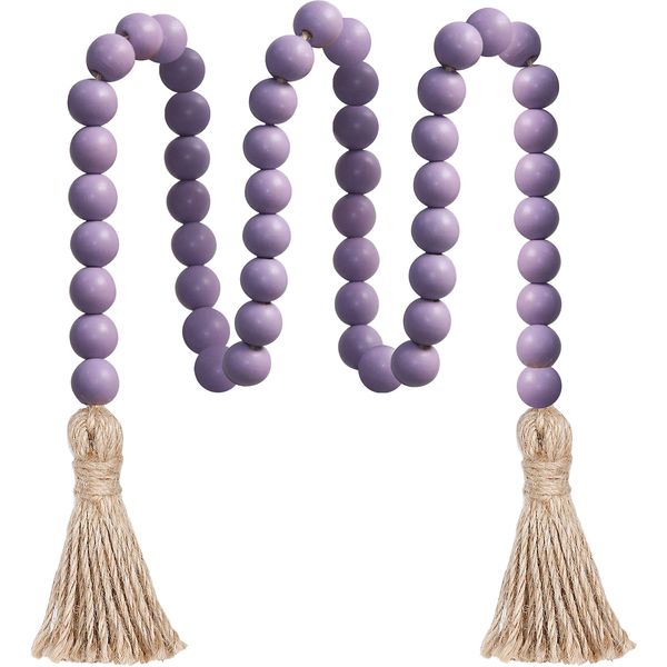 Meplait 39in Wood Bead Garland with Tassels, Farmhouse Rustic Decor Prayer Beads Boho Tassel Garland Wall Hanging Home Decor (Purple)