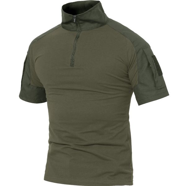 MAGCOMSEN Herren Baumwollehemd Kurzarm Airsoft Shirt für Herren Military Uniform Atmungsaktiv Outdoor Hemd mit 1/4 Reißverschluss Armeegrün M