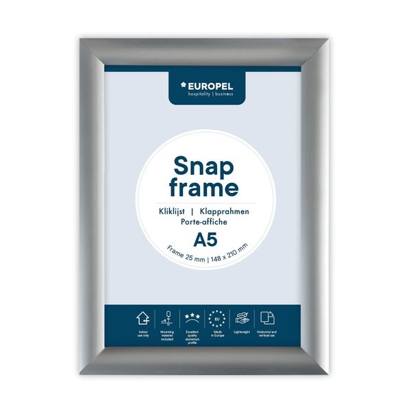 EUROPEL Snap Frame A5, 25 mm | Aluminium Anodised Construction & Anti-Glare Cover | Clip Poster Holders for Retail & Advertising Displays | Notice Sign Board Frame for Walls