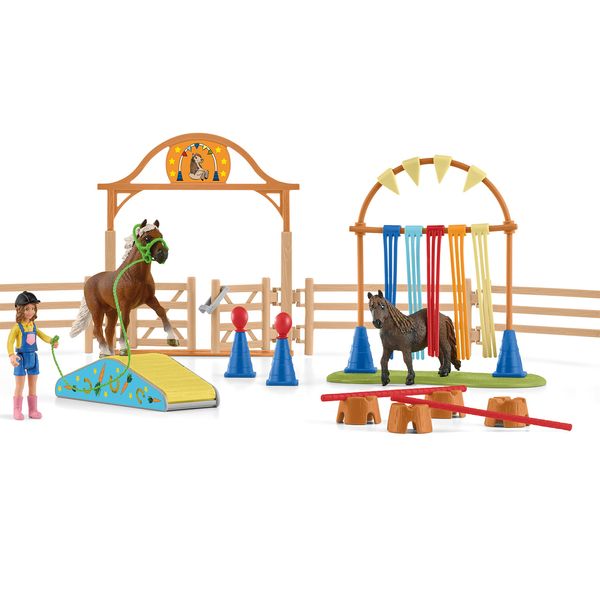 Schleich Farm World Pony Agility Training Set with Horse, Trainer, and Accessories Playset - 41-Piece Pony, Trainer, and Accessories Toy Set, Gift for Boys, Girls, and Toddlers Ages 3+