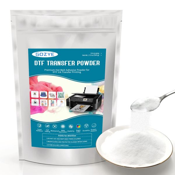 GOZYE DTF Transfer Powder - 500 g/17.6 oz White Digital DTF Hot-melt Adhesive Powder Preheat for Heat Transfer PET Film Printing,Digital Prints Supplies with DTF PET Film and Ink (500 g)