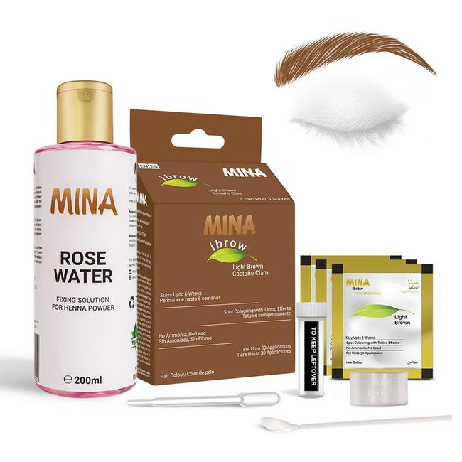 Mina ibrow Hair Color Light Brown|Long Lasting Natural Spot coloring and Hair Tinting Powder with Rose water for tint fixing, Water & Smudge Proof No Lead with 100% Gray Coverage Upto 30 Applications