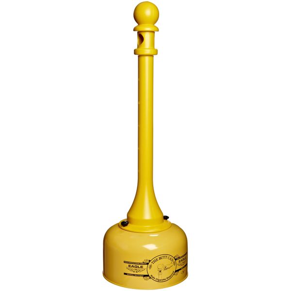 Eagle 1202 Galvanized Steel Poly Tube Cigarette Butt Receptacle, 2-1/2 gallon Capacity, 35" Height, 11" Diameter, Yellow