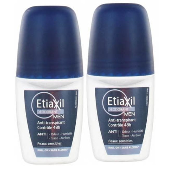 ETIAXIL Perspirex French version Men&#39;s deodorant roll-on 50ml 2-bottle set Alcohol free 48 hours Deodorant for men Antiperspirant Armpit sweat Underarm sweat Overseas mail order  Directly from France