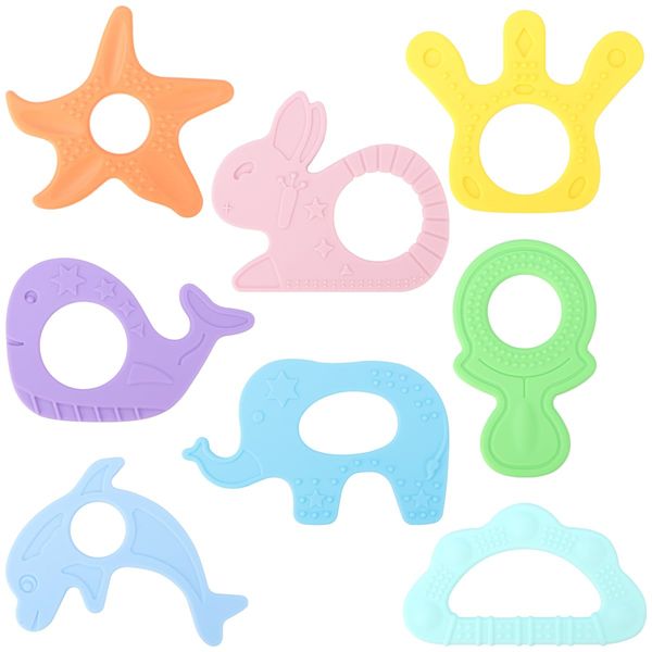 BEBOAN Silicone Baby Teething Toys, 8 Pack Cute Baby Teether Baby Teething Ring Baby Chew Toys Baby Frozen Teether, BPA Free Easy to Grip Baby Teether Gifts for Infant Girls Boys 3 Months +