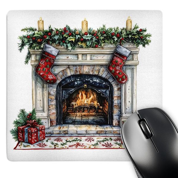 3dRose, Christmas Fireplace with Stockings, Mouse Pad