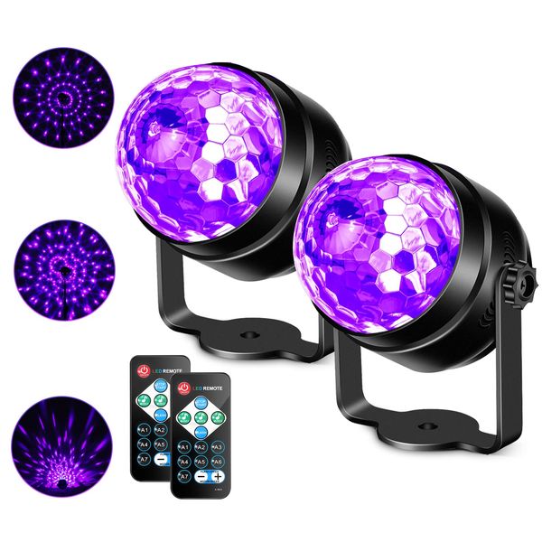 Litake UV Black Lights for Glow Party, 6W LED Disco Ball Strobe Lights for Dark Party Supplies, Sound Activated with Remote Control, Dj Light for Halloween Xmas Birthday Party Home Decorations, 2 Pack