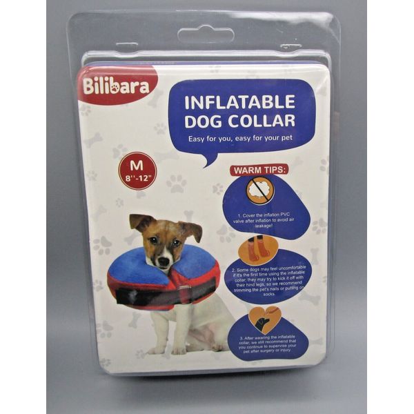 BILIBARA~Medium 8"-12"~New Blue & Red Inflatable Cone Alternative Dog Collar