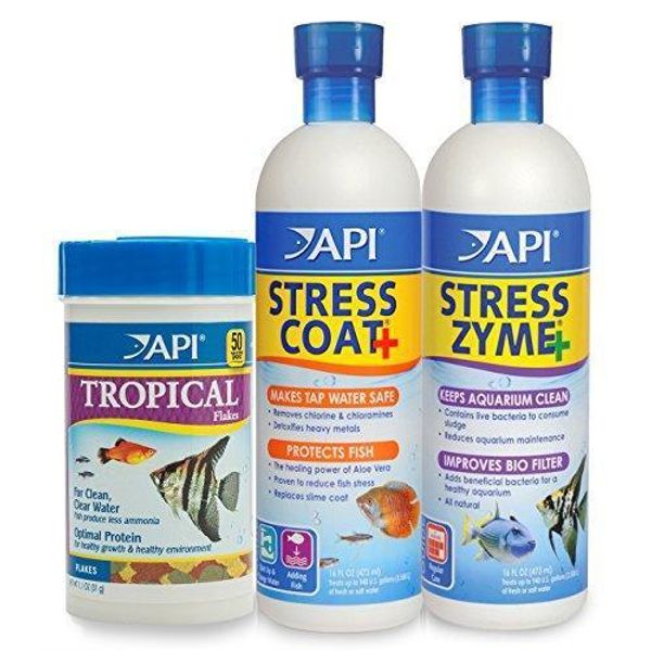 API Aquarium Water Conditioner & Tropical Food Bundle Pack: One (1) API Stress