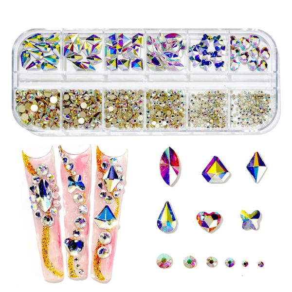 735 Pieces Nail Rhinestones for Nails AB Crystals Stones for Nails Crystals 3D Nail Diamonds Art Decoration Crafts DIY (Rainbow AB)