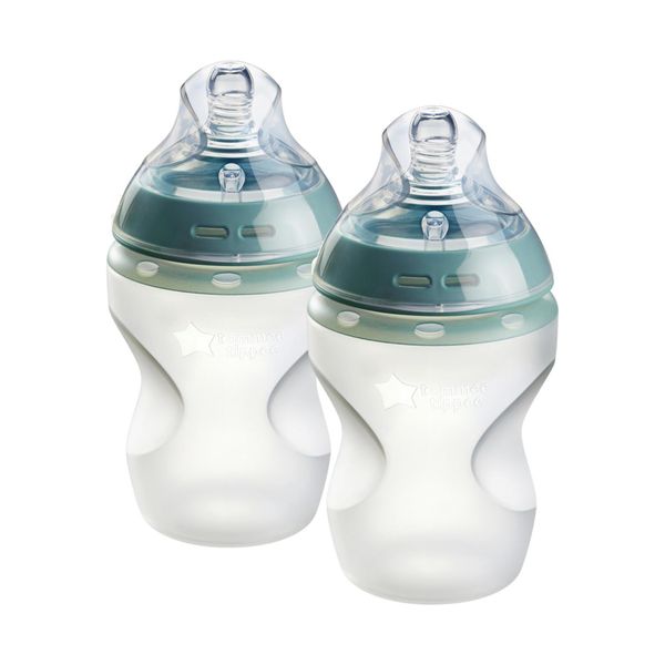 Tommee Tippee Closer to Nature Soft Feel Silicone Baby Bottles, Slow Flow Breast-Like Teat with Anti-Colic Valve, Stain and Odour Resistant, 260 ml, Pack of 2