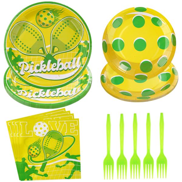 96Pcs Pickleball Party Supplies Pickleball Party Plates Napkins Forks Disposable Pickleball Tableware Set for Pickle Ball Party Decorations Pickleball Themed Party, Serves 24