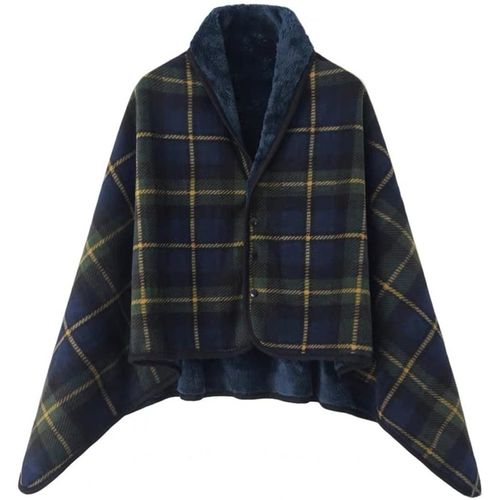 WINKEEY Women's Cape Wearable Blanket Flannel Shawl Wrap Comfy Poncho Throw with Buttons Spring Fall Winter Green