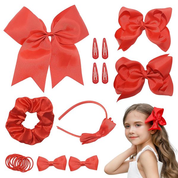 21Pcs Red Girls Hair Accessories Kit,School Hair Accessories,Ponytail Holder Bow Headband Hair Clips Ribbon Hair Barrettes for Birthday Gift