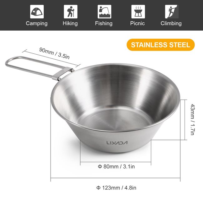 Camping Frying Pan Handle Portable Titanium Bowl Water Tableware Cookware  Picnic