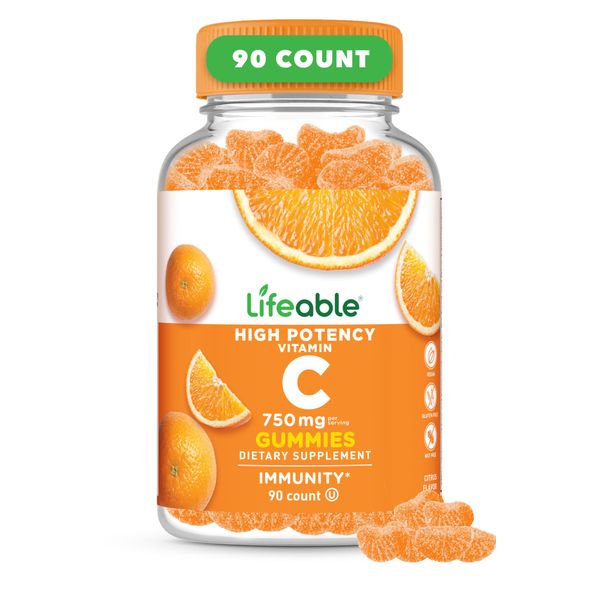 Lifeable Vitamin C Gummies for Adults | 750mg | Great Tasting Orange Flavor VIT C | Vegan Non GMO Vitamin C Chewable | for Immune Support | 90 Gummies