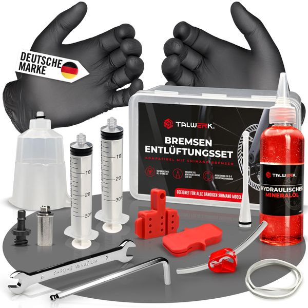 TALWERK® Shimano Bleed Kit XXL Set - Bleeding Kit for Shimano Disc Brakes - Brake Fluid [150 ml] & Accessories for Bleeding Hydraulic Brakes
