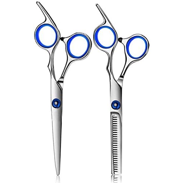 NEJLSD Hair Cutting Scissors Hair Thinning Texturizing Scissors Hairdressing Scissors with Removable Finger Ring for Men (Blue 2)