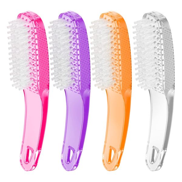 4 Pack Nail Cleaning Brushes, Larbois Plastic Handle Nail Scrubbing Brush Fingernail Brush with Soft Bristles Nail Manicure Dust Brush for Hand Toes Nail Home Garden Salon use