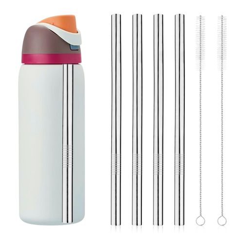 4pcs Metal Straw Replacement Parts for Owala Kids FreeSip Water Bottle 16 oz, Reusable Stainless Steel Tumbler Straw with 2 Straw Cleaner Brush