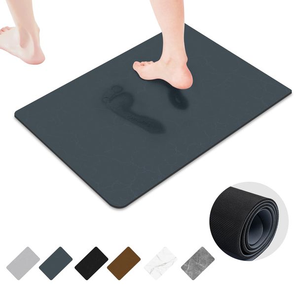 Bath Mat, Soft, Quick Drying, Instant Water Absorption, Thin, Antibacterial, Deodorizing, Humidity Control, Comfortable, Hand/Machine Washable, Anti-Slip, Navy, 22.8 x 15.0 inches (58 x 38 cm)