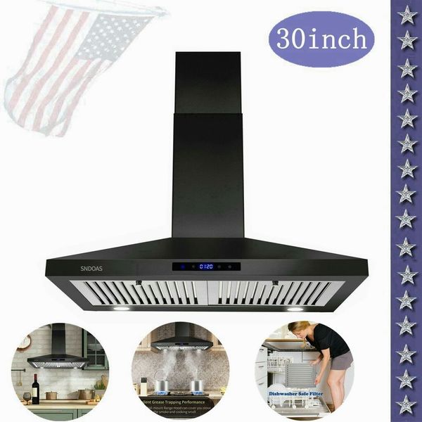 30"Wall Mounted Kitchen Range Hood 350CFM Touch control Cook Vent Black LED 