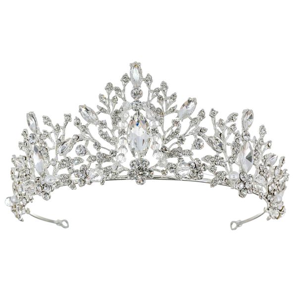 Samky Silver Bridal Crown Rhinestone Wedding Tiara Headpiece Bride's Crystal Hair Accessories