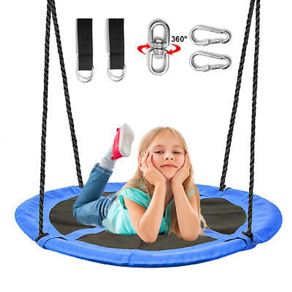 Hishine 43" Saucer Tree Swing for Kids, 360° Rotate Waterproof Saucer swing,blue