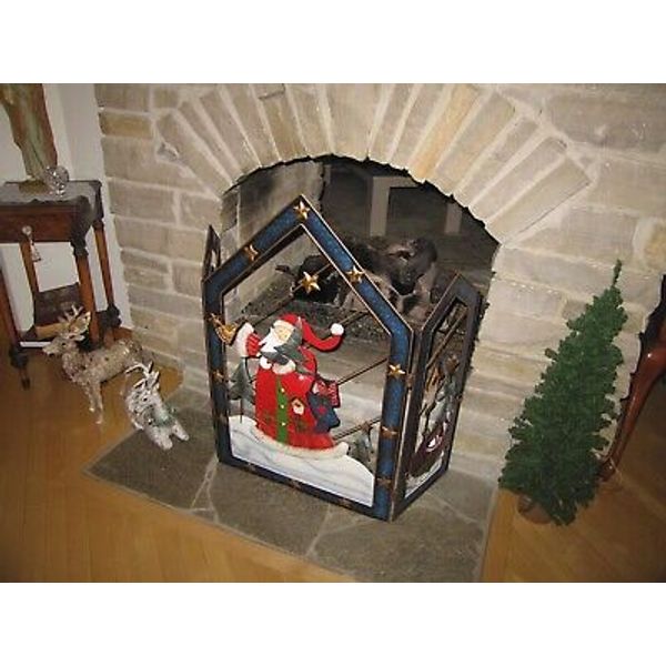 Fireplace screen Christmas Celebration w/ 3 dimention Santa Clause. Fantastic !!