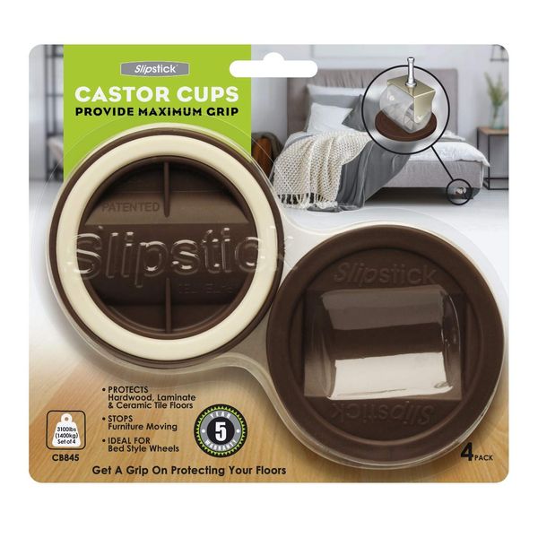 Slipstick CB845 3-1/4 Inch Bed Roller / Furniture Wheel Gripper Caster Cups (Set of 4) Chocolate Brown Color,Large