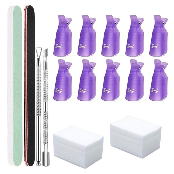 Nail Polish Gel Remover Tools Kit with Nail Remover Clips,Nail File, Nail Remover Pads, Nail Brush