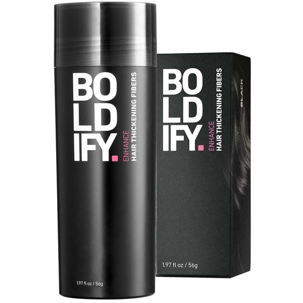 BOLDIFY Hair Fibres for Thinning Hair (BLACK) - 56g Bottle - Undetectable & Natural Hair Filler Instantly Conceals Hair Loss - Hair Powder Thickener, Topper for Fine Hair for Women & Men