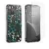 kwmobile Clear Case and Screen Protector Compatible with Apple iPhone 12 / iPhone 12 Pro Case - Spring Leaves Green/Transparent