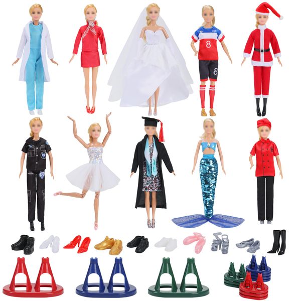 Lady Cat 51 Pcs Doll Clothes and Accessories - Careers Doll Outfit Set.10 Outfits(31 Pcs) + 10 Pairs of Shoes + 10 Doll Displays.for 11.5 inch Doll.Not Random (Style as Pictured,Dolls Not Included)