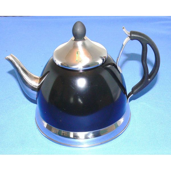 Prima Kitchenware 11169C 1.5L S/S Teapot in Black & Chrome, Ceramic, 1.5 liters, Black