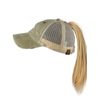 C.C Ponycap Messy High Bun Ponytail Adjustable Mesh Trucker Baseball Cap Hat, Washed Olive