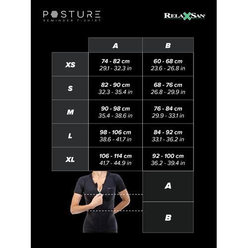Relaxsan Posture 6070-RP (Black M) T Shirt, Back Straightener Posture Corrector for Woman, Lumbar Support, Breathable