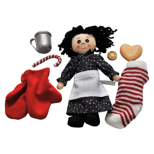 THE QUEEN'S TREASURES 18 in Doll Accessories, Little House On The Prairie 8 Pc Christmas Play Set Includes, Stocking, Doll, Penny, Cookie, Candy Cane, Tin Cup, Mittens, Compatible with American Girl