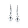 Simple Basic Dangling Lever back Round Bead Ball Drop Earrings For Women .925 Sterling Silver 8MM