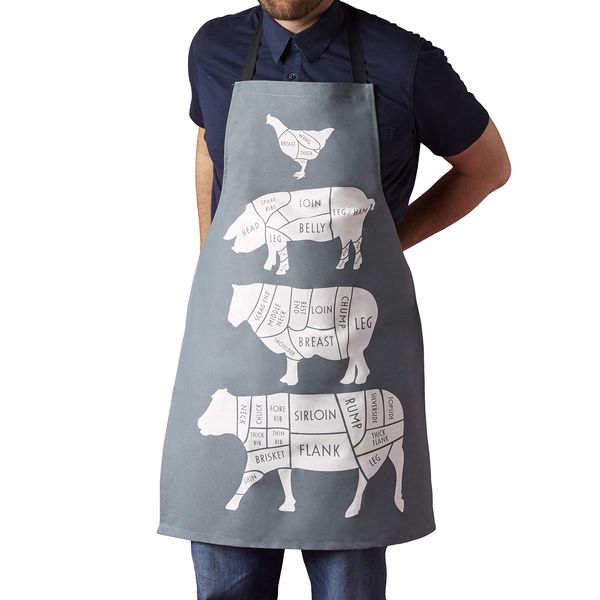 TBS Huxters Novelty Chef Apron for Men and Women, British Meat Cuts Graphic, Hilarious and Fun Gift for Grill Masters and Kitchen Cooks, Durable Cotton Comfort for BBQ Grilling