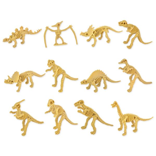 SCSpecial 12 Pieces Dinosaur Fossils for Kids Assorted Dino Bones Skeleton Toy Figures PVC Made for Science Play Rewards Dino Sand Dig Party Favor