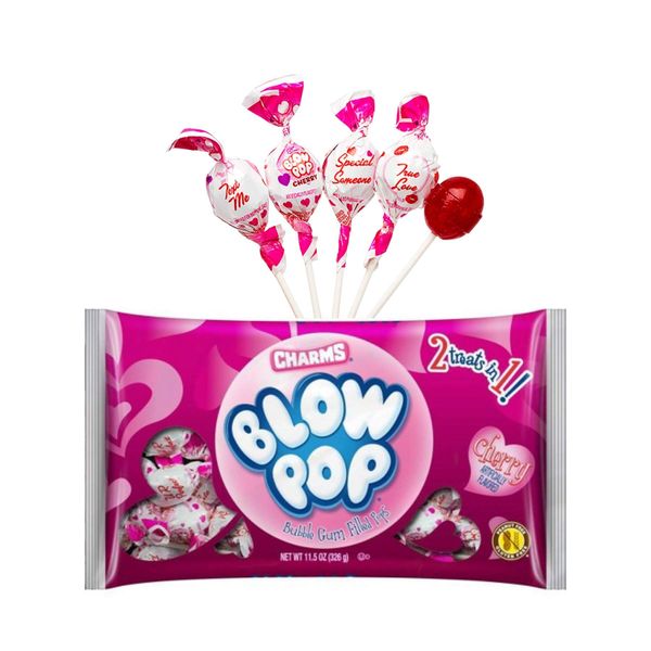 Charms Valentines Day Blow Pops Bubble Gum Filled Lollipops, 11.5 oz