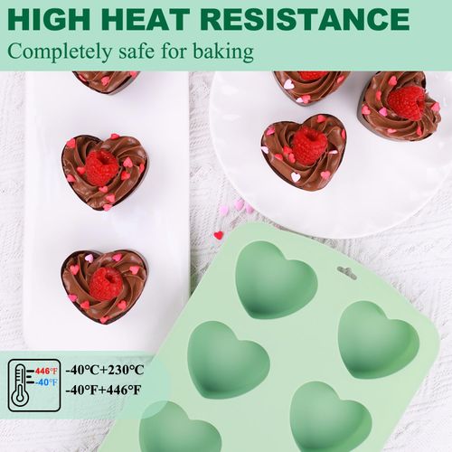 QELEG Silicone Heart Molds, 2 Pack Mini Cake Heart Pan, Baking Molds for Homemade Muffins, Ice cube tray Chocolate Bomb, Candles, Cupcakes, Brownies, Tartlets and Egg Bites 2Pcs/8-Cavity