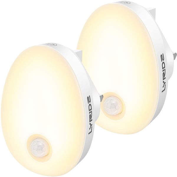 Lyridz Night Light Plug in Wall, LED Motion Sensor Lights Indoor, Dimmable Warm White Night Light Smart Auto on/Off Lighting, for Nursery Kids Children's Room Bedroom,Stairs,Hallway,Corridor (2Pack)